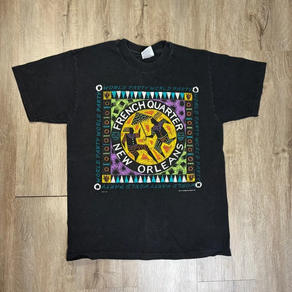 VTG New Orleans French Qaurter T Shirt Single Stitch Medium Black 1991 Vintage